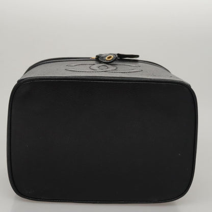 CHANEL Vanity COCO Mark Cosmetic Pouch Caviar Skin Black Gold CC 109190