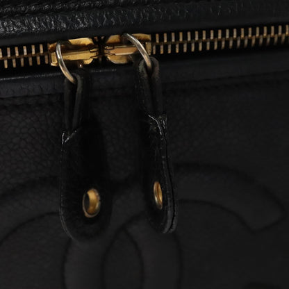 CHANEL Vanity COCO Mark Cosmetic Pouch Caviar Skin Black Gold CC 109190