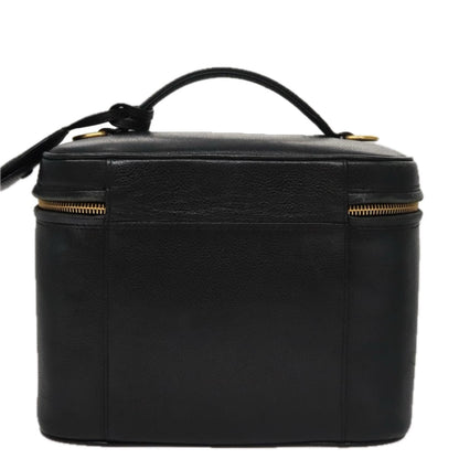 CHANEL Vanity COCO Mark Cosmetic Pouch Caviar Skin Black Gold CC 109190