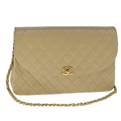 CHANEL Matelasse Chain Shoulder Bag Lamb Skin Beige Gold CC 109209