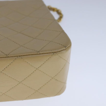 CHANEL Matelasse Chain Shoulder Bag Lamb Skin Beige Gold CC 109209