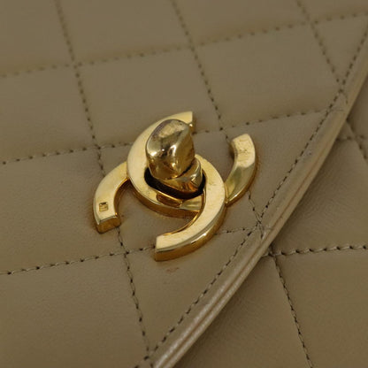 CHANEL Matelasse Chain Shoulder Bag Lamb Skin Beige Gold CC 109209