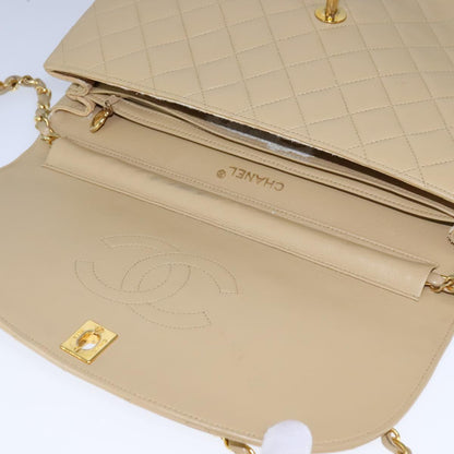 CHANEL Matelasse Chain Shoulder Bag Lamb Skin Beige Gold CC 109209