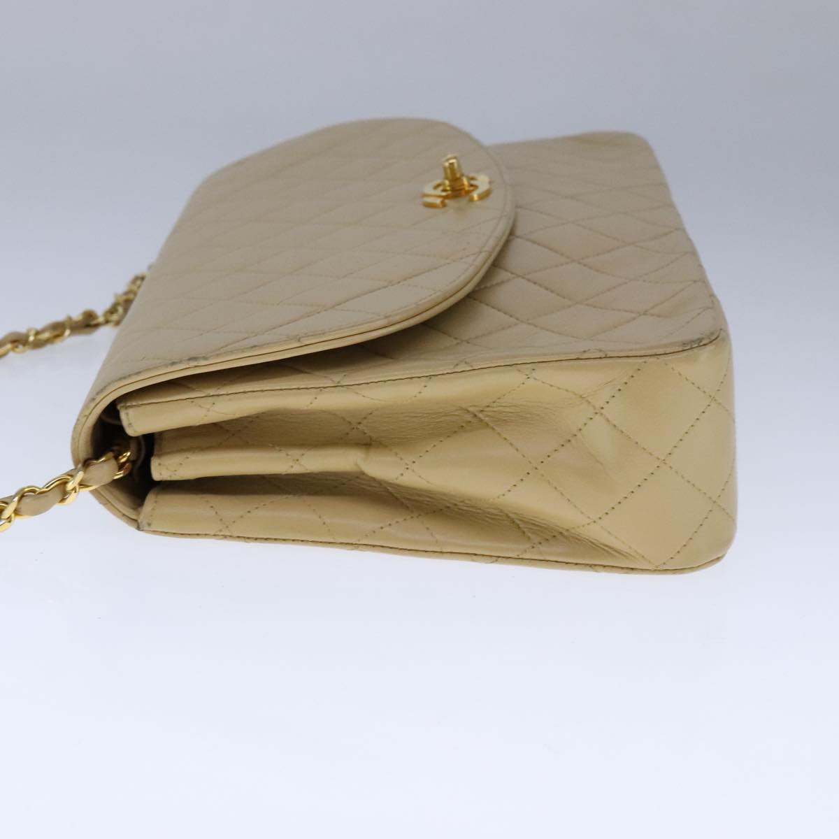 CHANEL Matelasse Chain Shoulder Bag Lamb Skin Beige Gold CC 109209