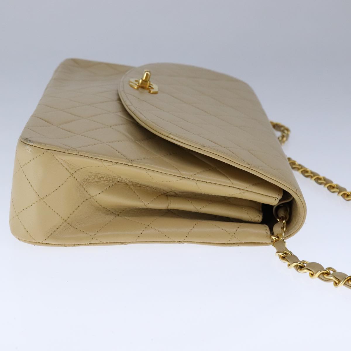 CHANEL Matelasse Chain Shoulder Bag Lamb Skin Beige Gold CC 109209