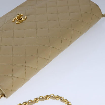 CHANEL Matelasse Chain Shoulder Bag Lamb Skin Beige Gold CC 109209