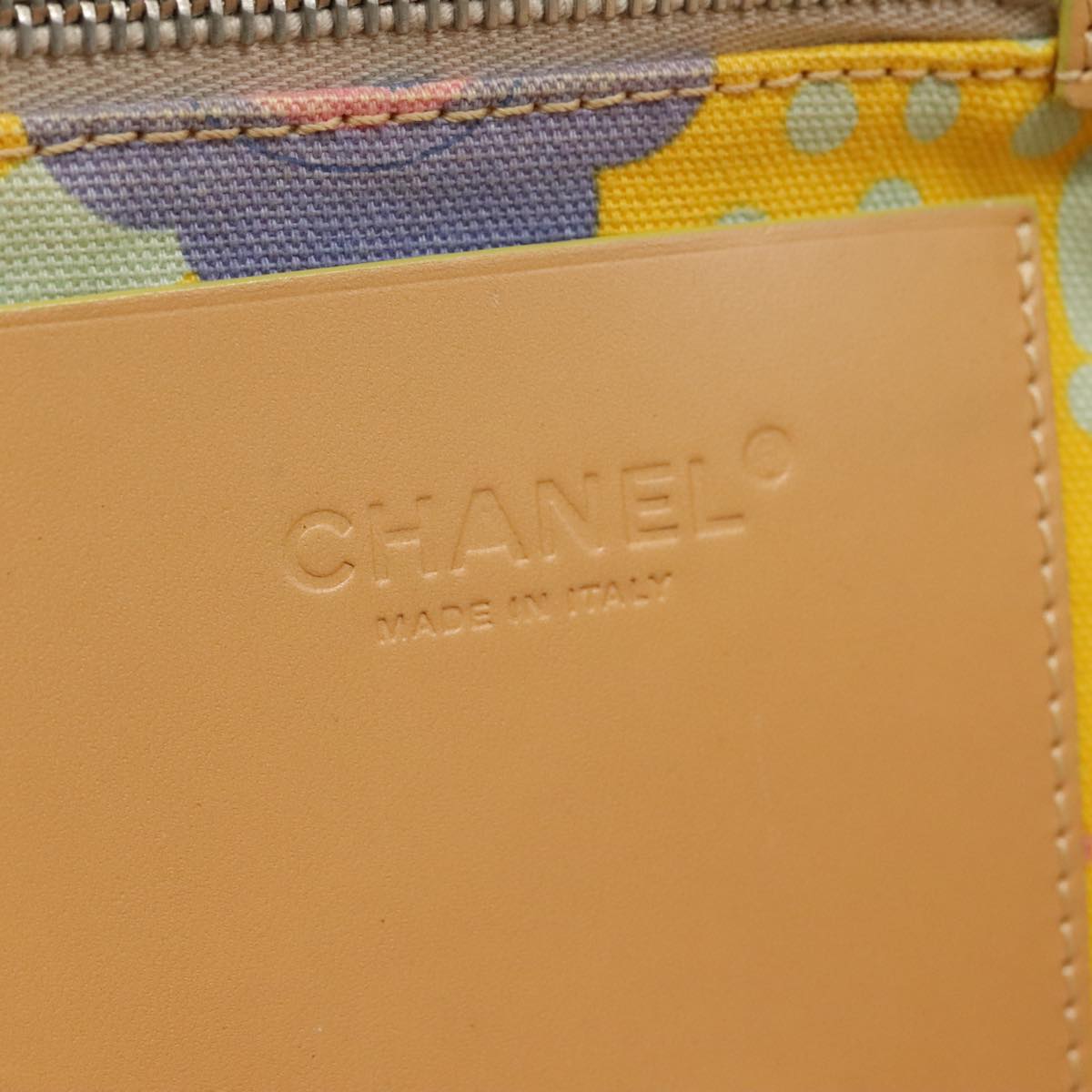 CHANEL Tote Bag Canvas Leather Yellow Beige Silver CC 109460