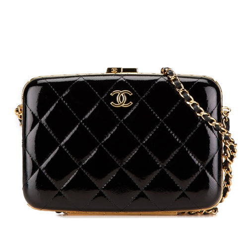 Black Chanel Large Glazed Goatskin Box With Chain Crossbody Bag