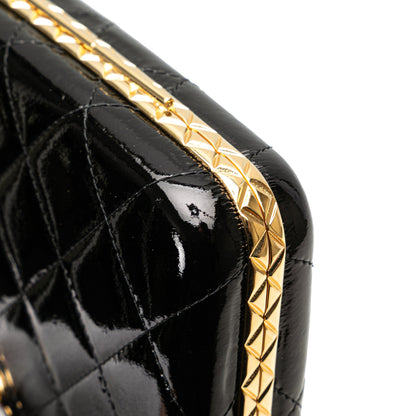 Black Chanel Large Glazed Goatskin Box With Chain Crossbody Bag