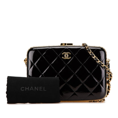 Black Chanel Large Glazed Goatskin Box With Chain Crossbody Bag