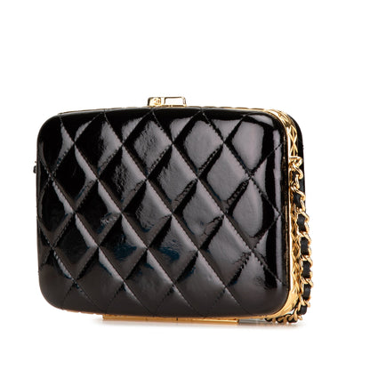 Black Chanel Large Glazed Goatskin Box With Chain Crossbody Bag