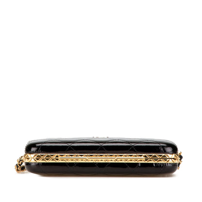 Black Chanel Large Glazed Goatskin Box With Chain Crossbody Bag