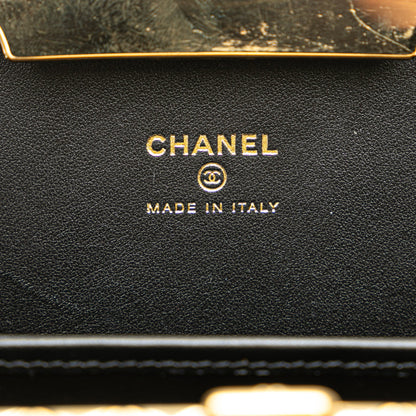 Black Chanel Large Glazed Goatskin Box With Chain Crossbody Bag