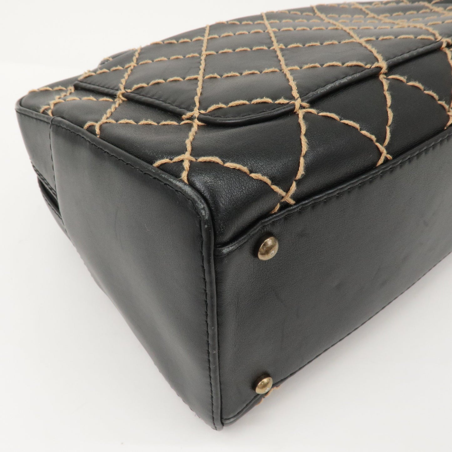CHANEL Wild Stitch Leather Hand Bag Black A14692