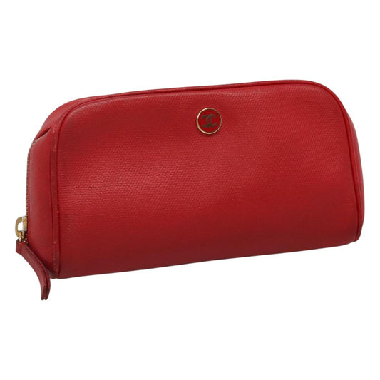 CHANEL Pouch Leather Red CC 110050