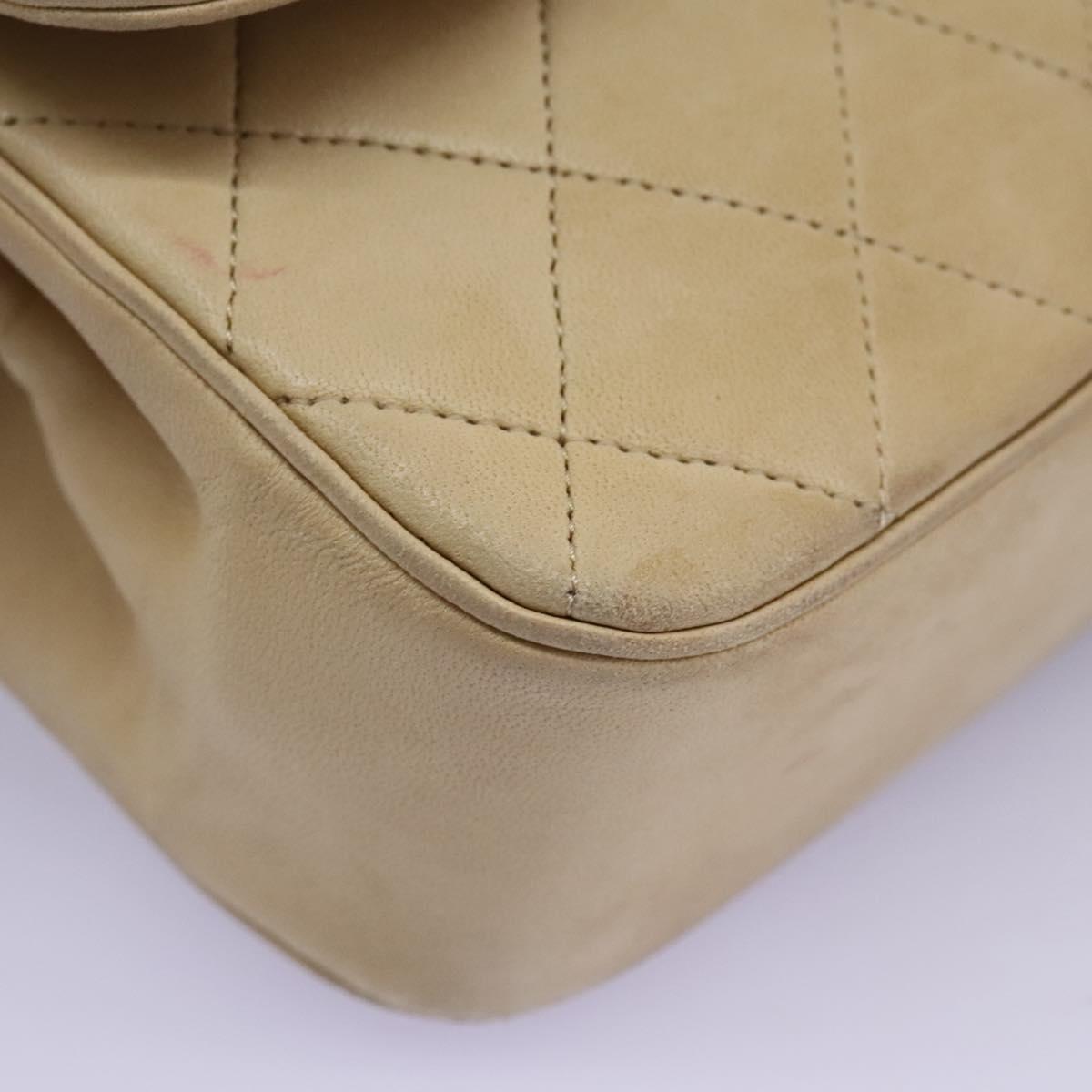 CHANEL Matelasse Chain Shoulder Bag Lamb Skin Beige Gold CC 110167