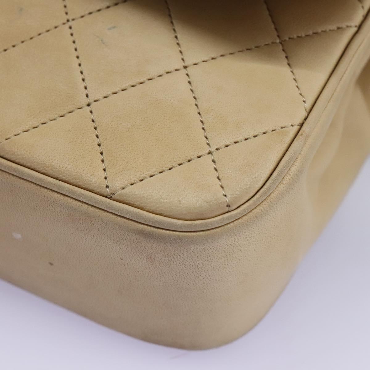CHANEL Matelasse Chain Shoulder Bag Lamb Skin Beige Gold CC 110167