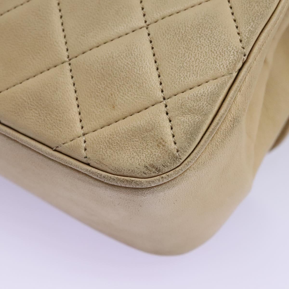 CHANEL Matelasse Chain Shoulder Bag Lamb Skin Beige Gold CC 110167