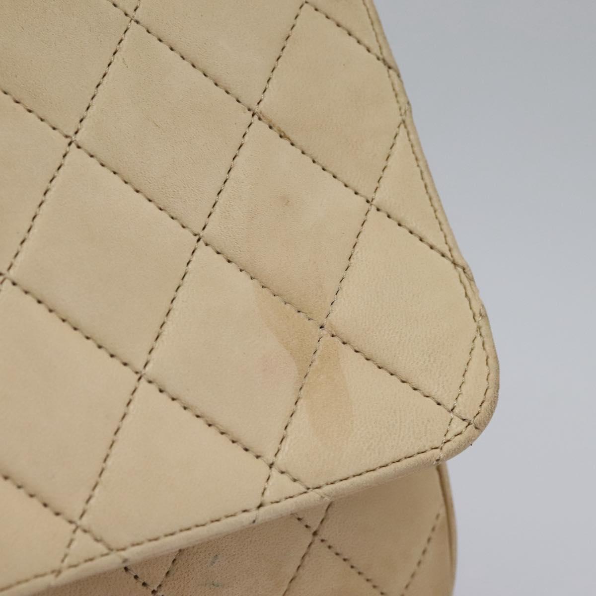 CHANEL Matelasse Chain Shoulder Bag Lamb Skin Beige Gold CC 110167
