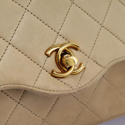 CHANEL Matelasse Chain Shoulder Bag Lamb Skin Beige Gold CC 110167