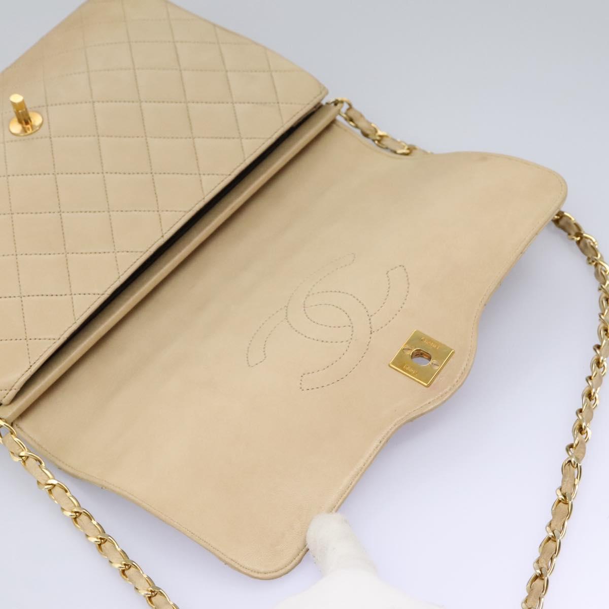 CHANEL Matelasse Chain Shoulder Bag Lamb Skin Beige Gold CC 110167