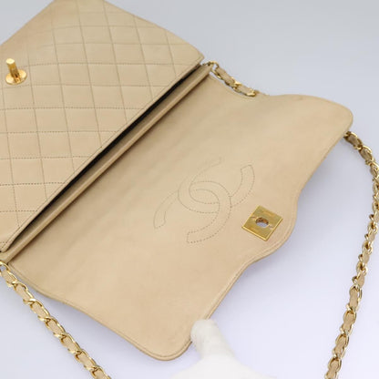 CHANEL Matelasse Chain Shoulder Bag Lamb Skin Beige Gold CC 110167