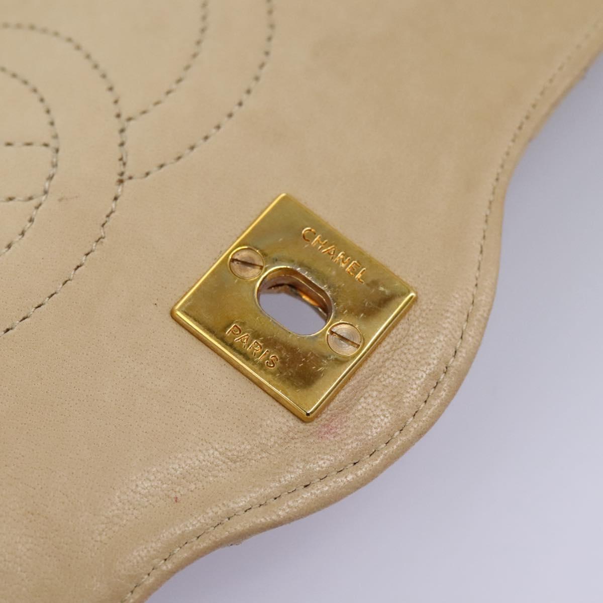 CHANEL Matelasse Chain Shoulder Bag Lamb Skin Beige Gold CC 110167