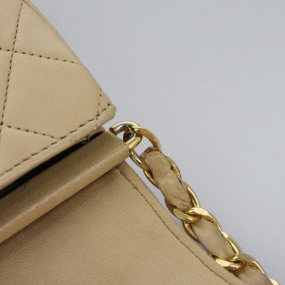 CHANEL Matelasse Chain Shoulder Bag Lamb Skin Beige Gold CC 110167
