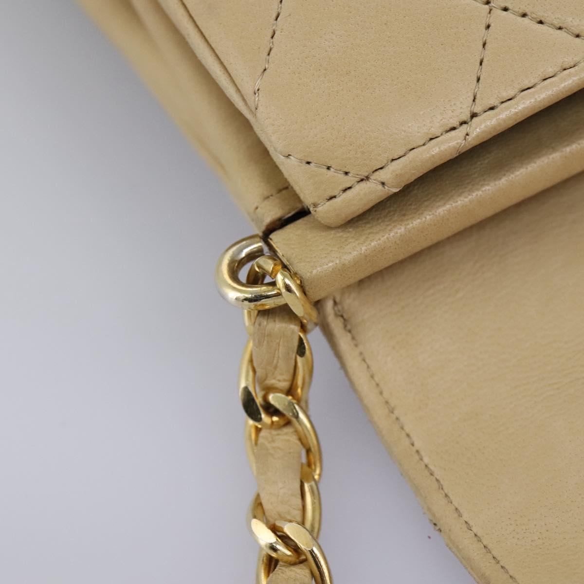 CHANEL Matelasse Chain Shoulder Bag Lamb Skin Beige Gold CC 110167