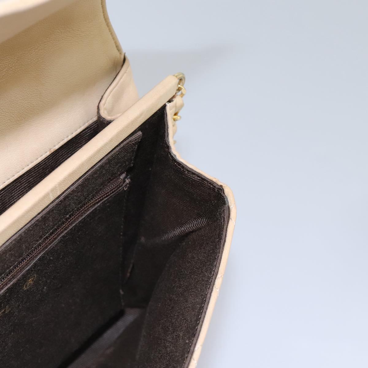 CHANEL Matelasse Chain Shoulder Bag Lamb Skin Beige Gold CC 110167