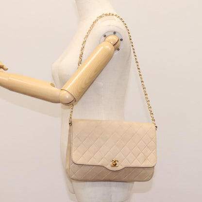 CHANEL Matelasse Chain Shoulder Bag Lamb Skin Beige Gold CC 110167