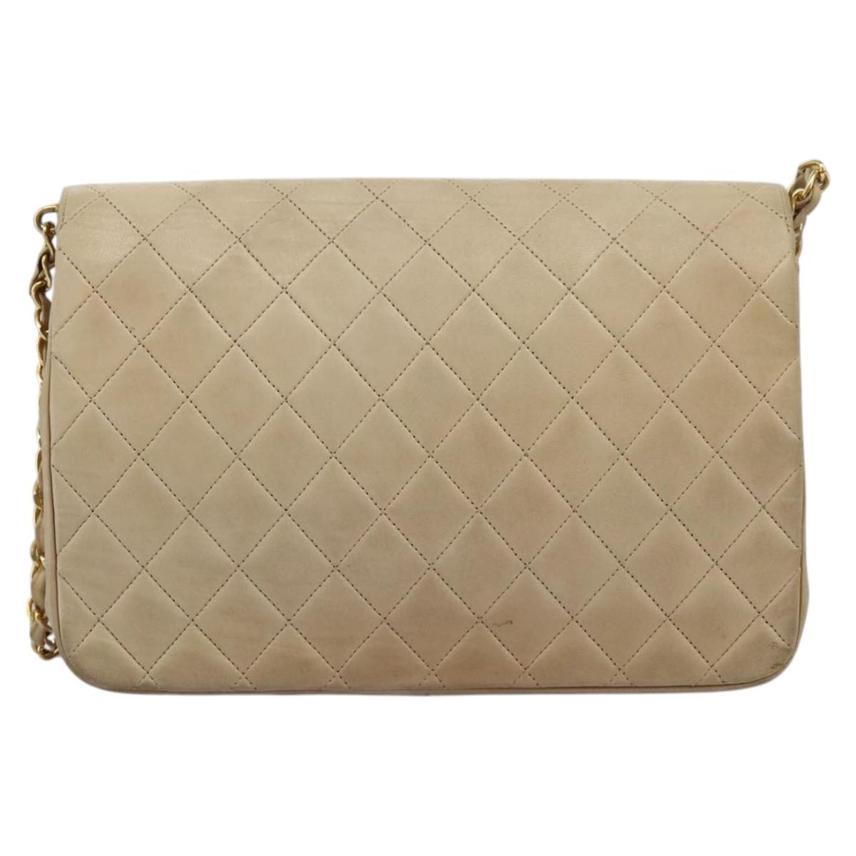 CHANEL Matelasse Chain Shoulder Bag Lamb Skin Beige Gold CC 110167