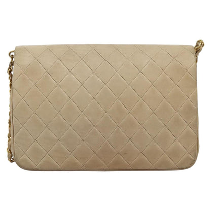 CHANEL Matelasse Chain Shoulder Bag Lamb Skin Beige Gold CC 110167