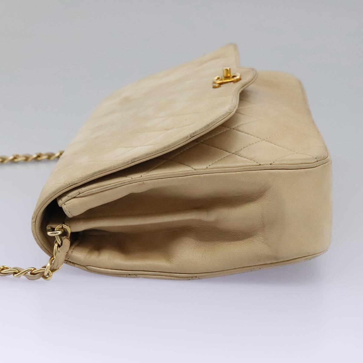 CHANEL Matelasse Chain Shoulder Bag Lamb Skin Beige Gold CC 110167