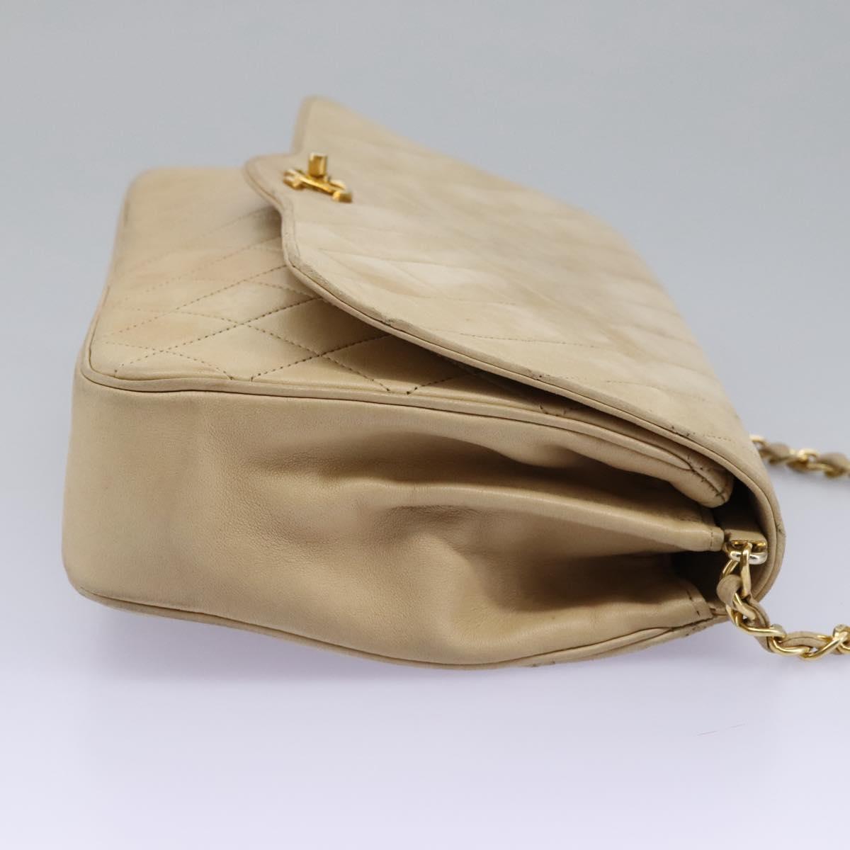 CHANEL Matelasse Chain Shoulder Bag Lamb Skin Beige Gold CC 110167