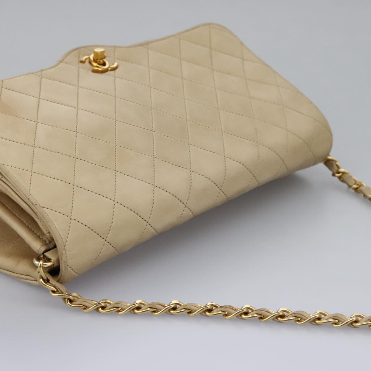 CHANEL Matelasse Chain Shoulder Bag Lamb Skin Beige Gold CC 110167