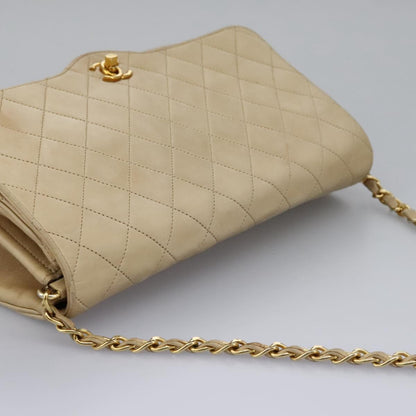 CHANEL Matelasse Chain Shoulder Bag Lamb Skin Beige Gold CC 110167