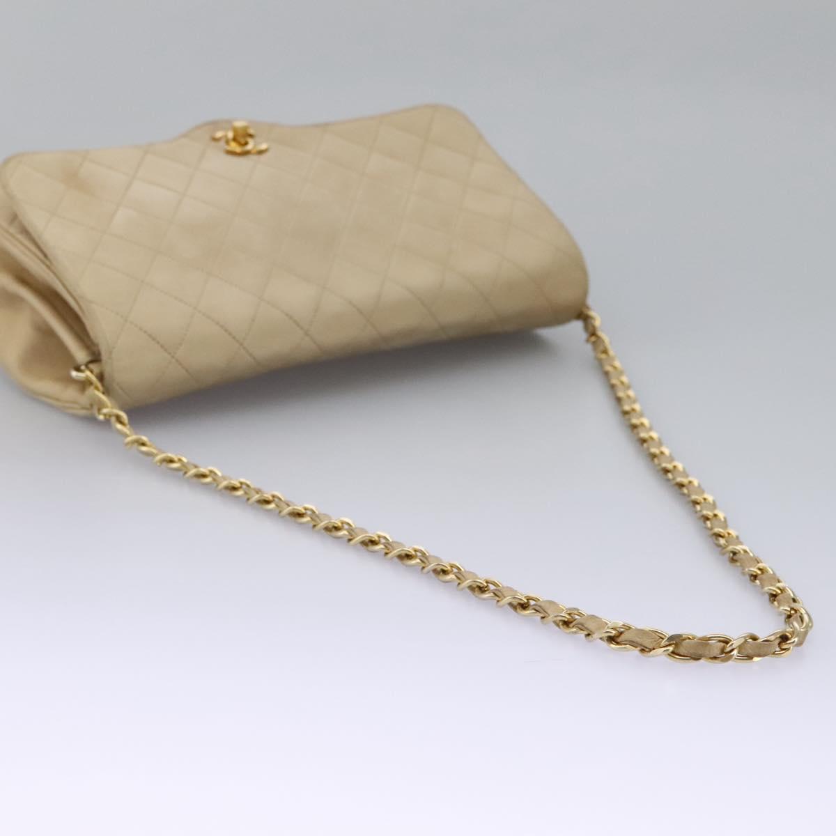 CHANEL Matelasse Chain Shoulder Bag Lamb Skin Beige Gold CC 110167