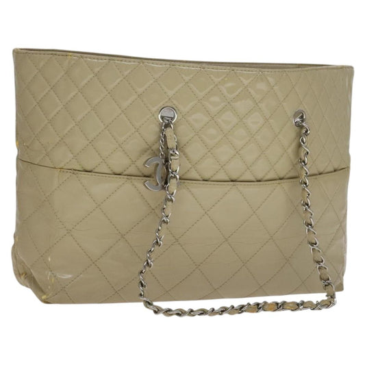 CHANEL Matelasse Chain COCO Mark Tote Bag Enamel Beige CC 110216