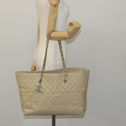 CHANEL Matelasse Chain COCO Mark Tote Bag Enamel Beige CC 110216