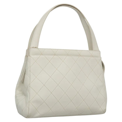 CHANEL Wild Stitch Hand Bag Leather White CC 110221