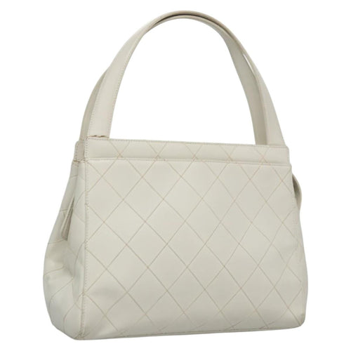 CHANEL Wild Stitch Hand Bag Leather White CC 110221