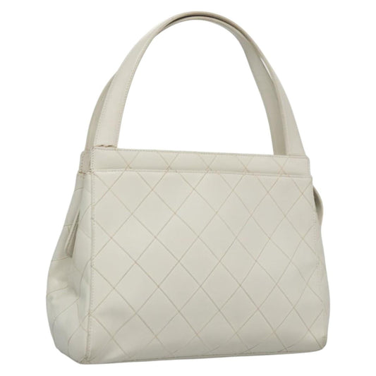 CHANEL Wild Stitch Hand Bag Leather White CC 110221