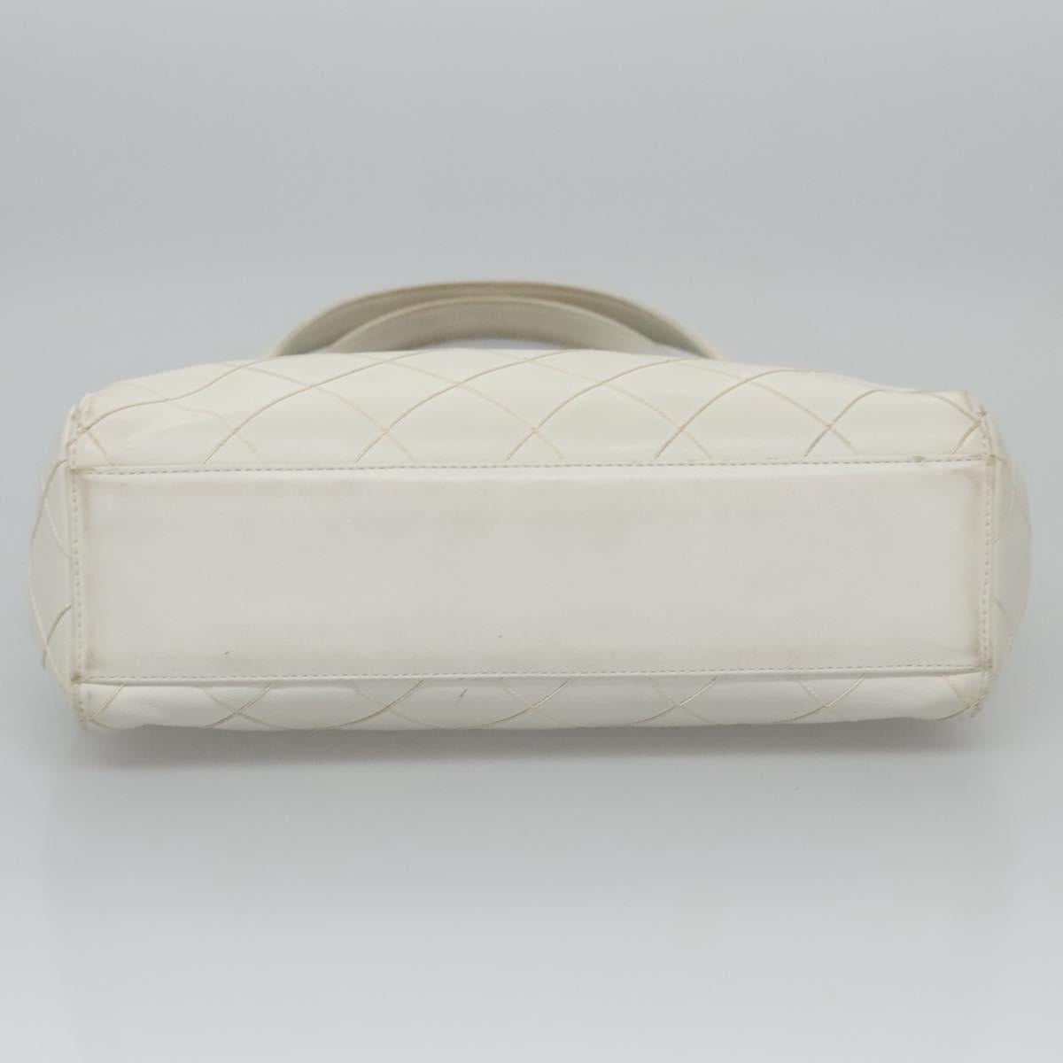 CHANEL Wild Stitch Hand Bag Leather White CC 110221