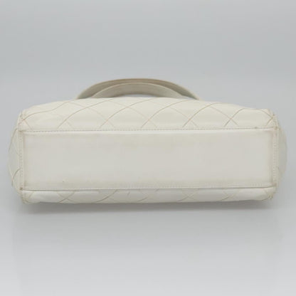 CHANEL Wild Stitch Hand Bag Leather White CC 110221