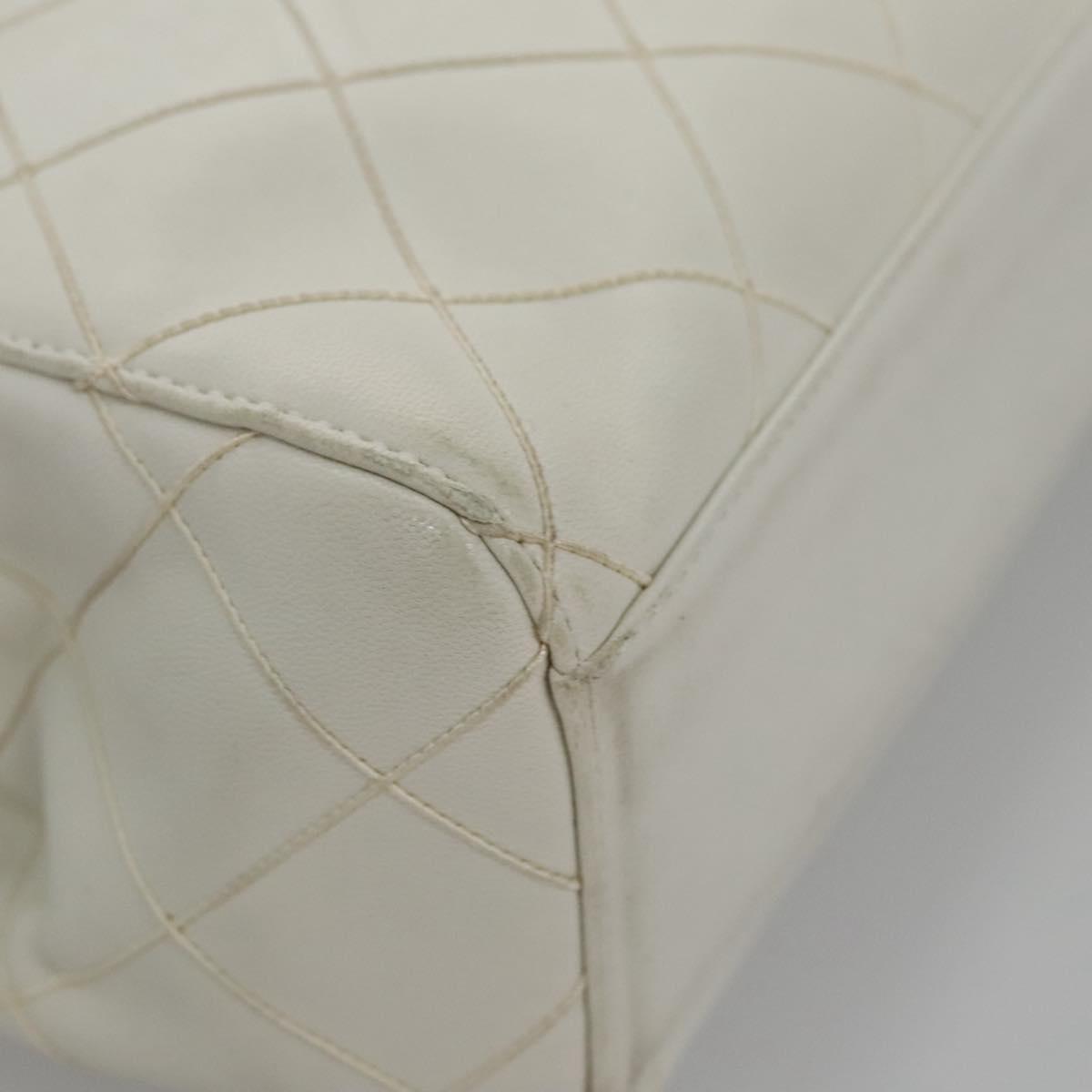 CHANEL Wild Stitch Hand Bag Leather White CC 110221