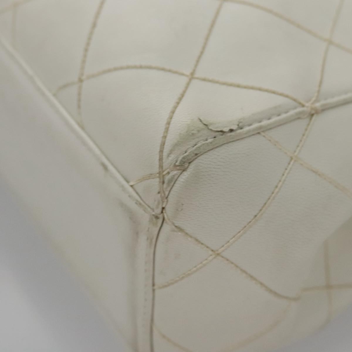 CHANEL Wild Stitch Hand Bag Leather White CC 110221