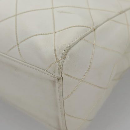 CHANEL Wild Stitch Hand Bag Leather White CC 110221