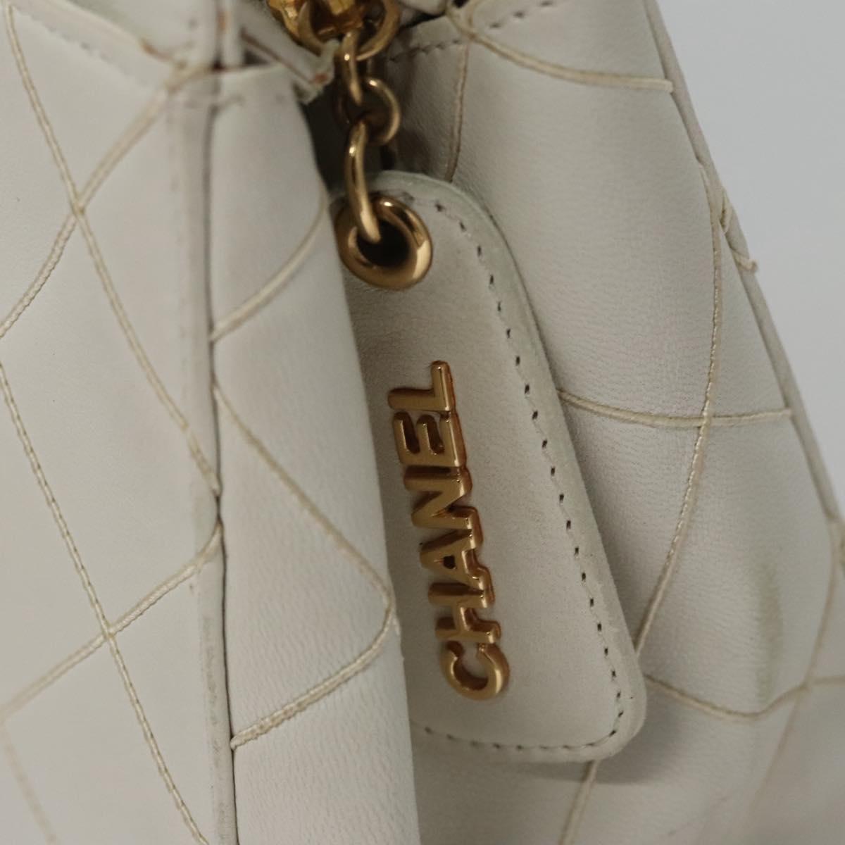 CHANEL Wild Stitch Hand Bag Leather White CC 110221