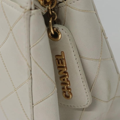 CHANEL Wild Stitch Hand Bag Leather White CC 110221